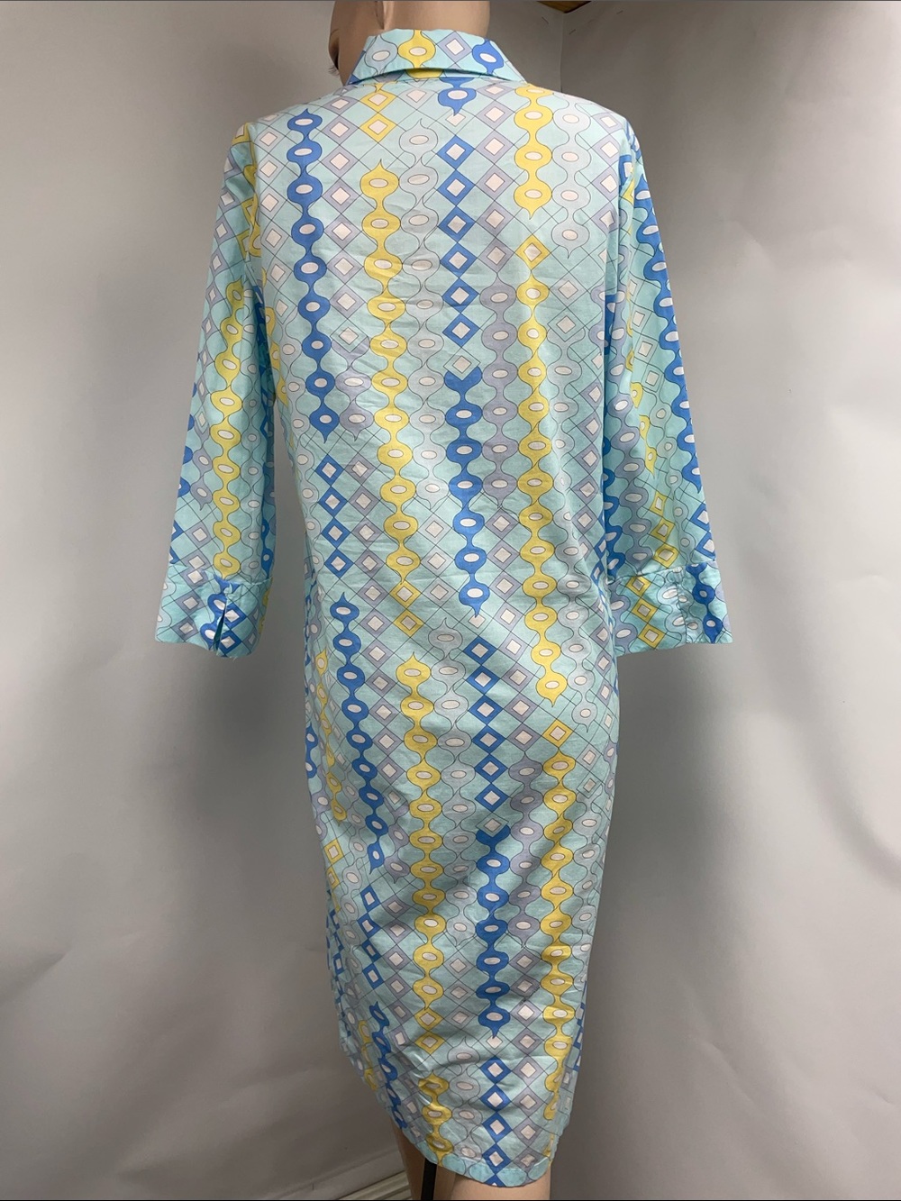 Averardo Bessi Light Blue Geometric Maxi Dress, Collared Long Sleeve, Size 14 - Picture 4 of 11